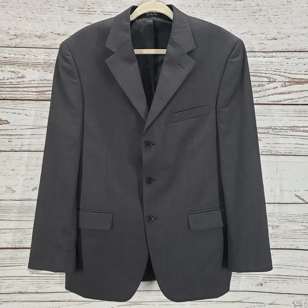 Andrew Fezza Men's Dark Gray 100%Worsted Wool 3Button Blazer Jacket Size 40R